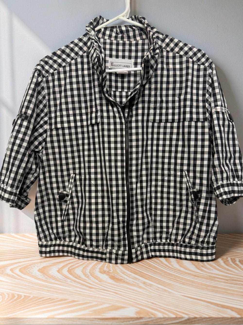 Vintage Elliott Lauren Black and White Gingham Bomber Jacket Nylon